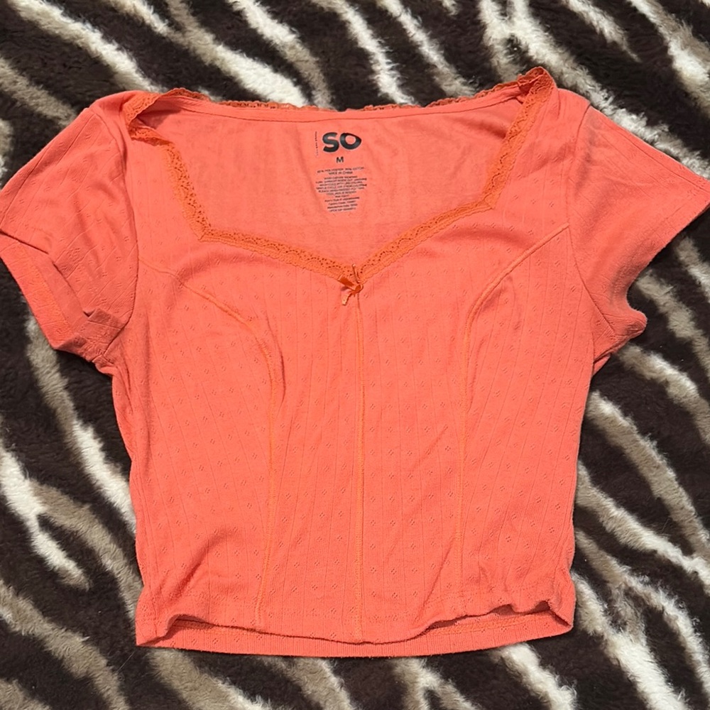SO Pink Fitted Crop Tie Front Blouse